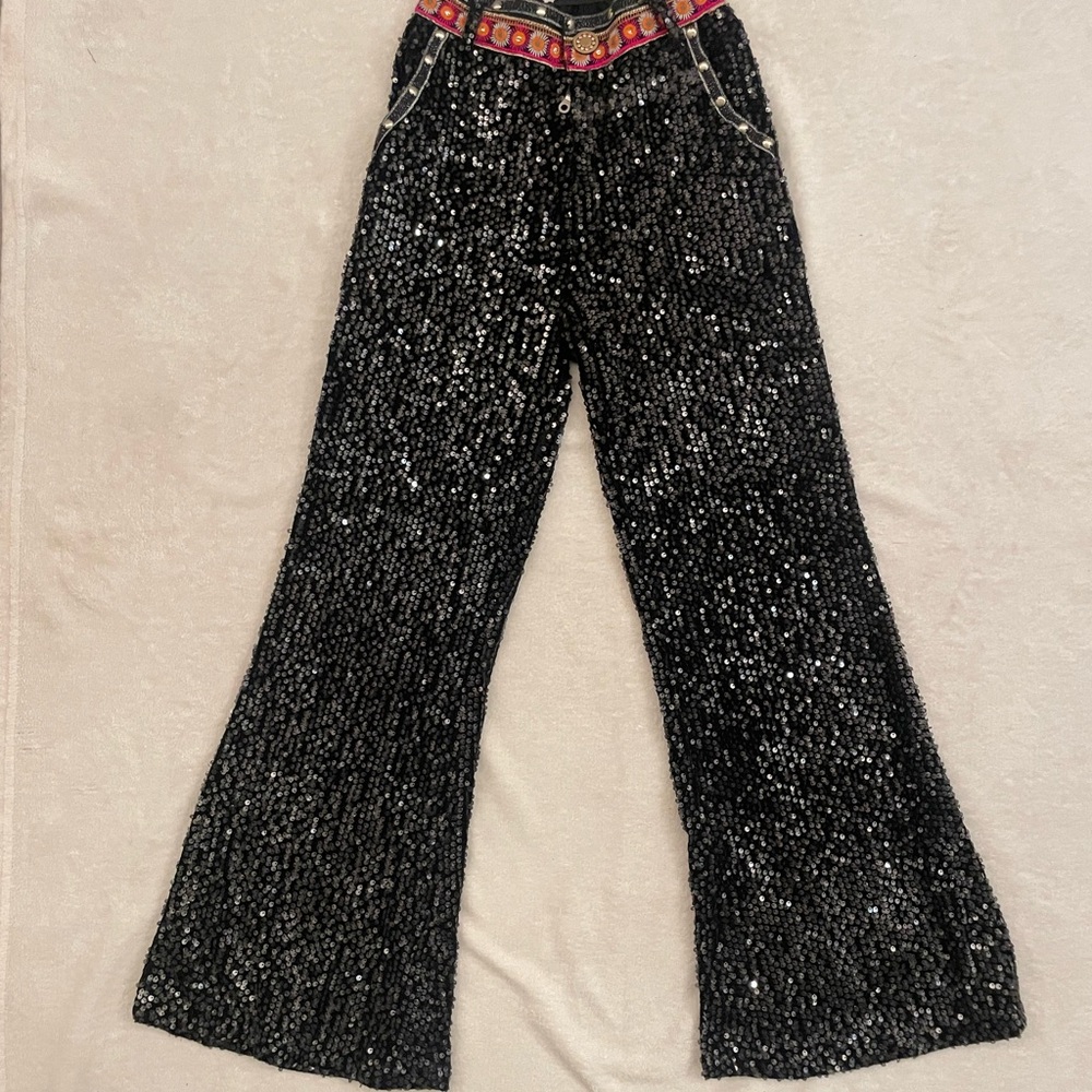 Black Sequin Wide-Leg Pants